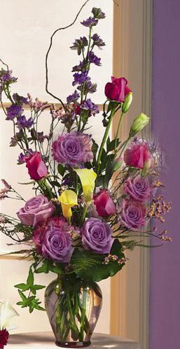 God Bless You, Mom - Mixed arranged with lavender roses and calas.<br><br>Code:724-9624-724-0000059306