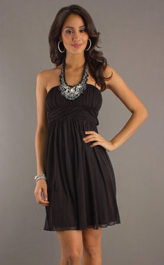 SheathColumn Halter ShortMini Chiffon Prom Dress