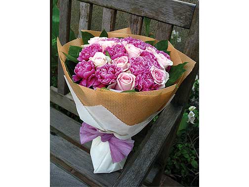 Pink Gems - Sweet pink roses (12 stalks), fuchsia pink carnations (12 stalks) and foliage.<br><br>Code:702-2900-702-0000098137